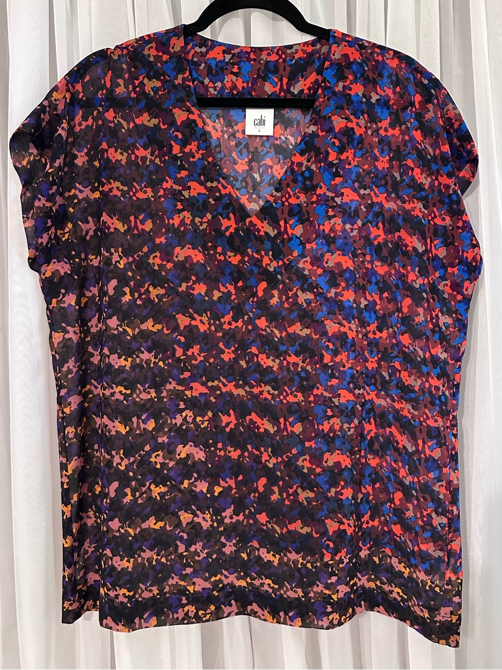 Cabi Red & Blue Ombré Oversized V-Neck Sheer Top Size S